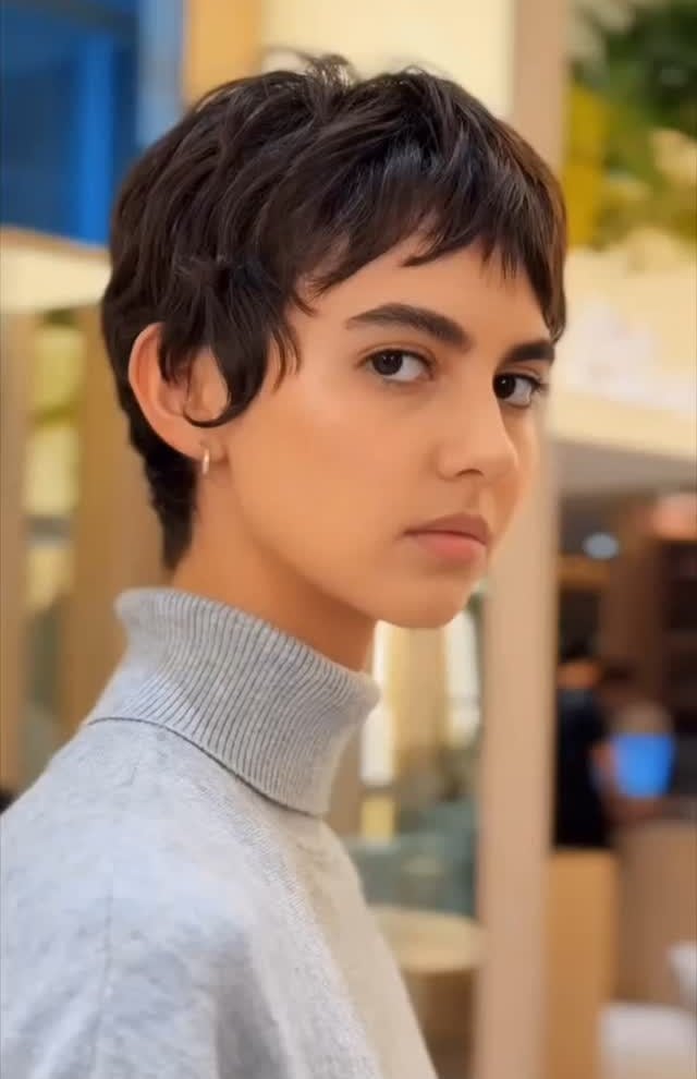Textured Dark Brown Pixie With Wispy Bangs Textured Dark Brown Pixie With Wispy Bangs — Classy Short Hair Pixie