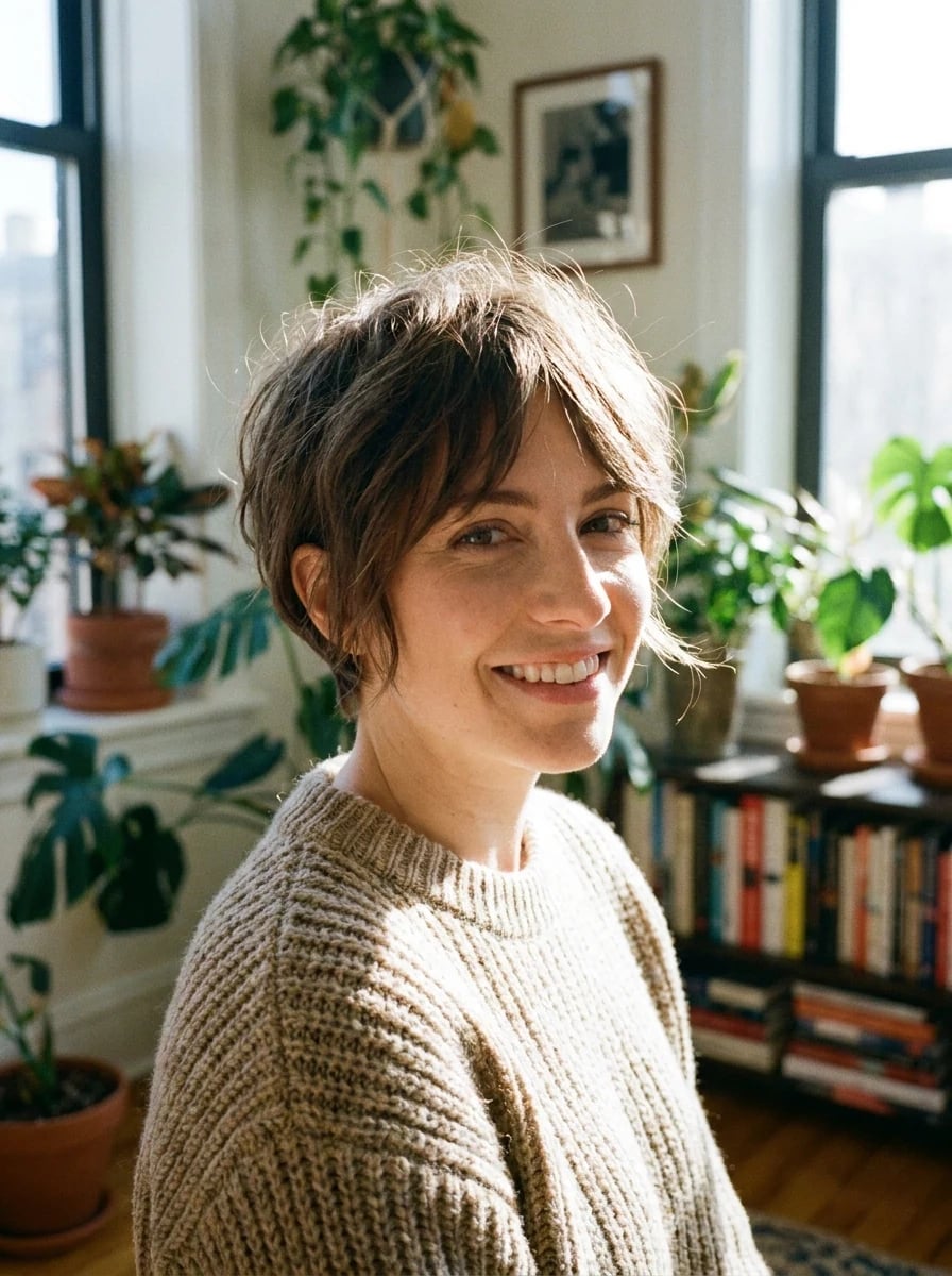Medium Brown Pixie With Tousled Layers Medium Brown Pixie With Tousled Layers — Classy Short Hair Pixie