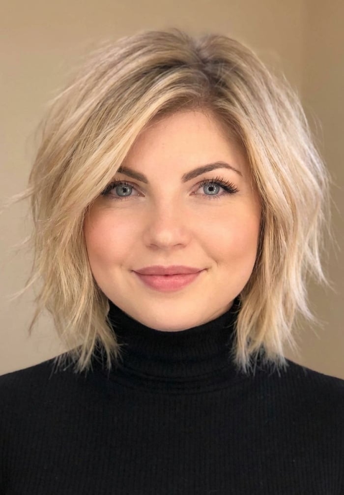 Shaggy Ash Blonde Bob With Curtain Bangs Shaggy Ash Blonde Bob With Curtain Bangs — Classy Short Haircuts for Round Faces