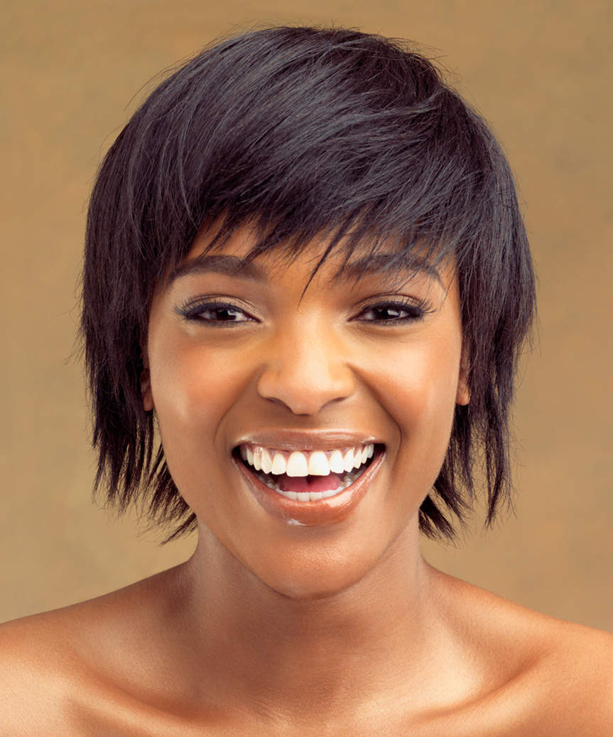 Black Pixie Crop Ear Length With Short Fringe, Close-Up Take Black Pixie Crop Ear Length With Short Fringe, Close-Up Take — Classy Short Shaggy Haircut