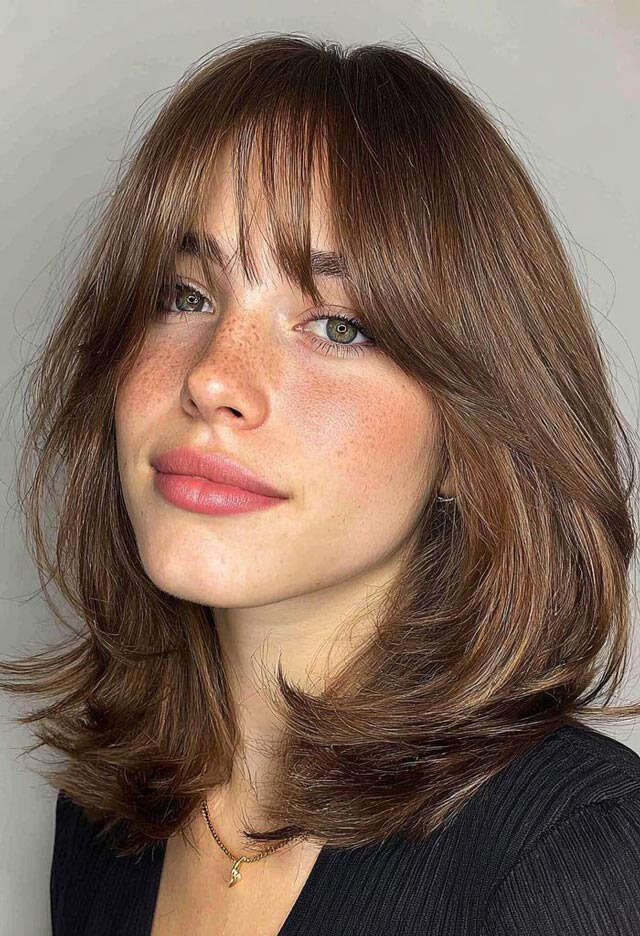 Shoulder Length Layers With Face Framing Bangs — Classy Side Bangs
