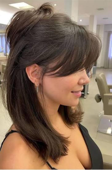 Layered Dark Brown Lob With Side Bangs — Classy Side Bangs