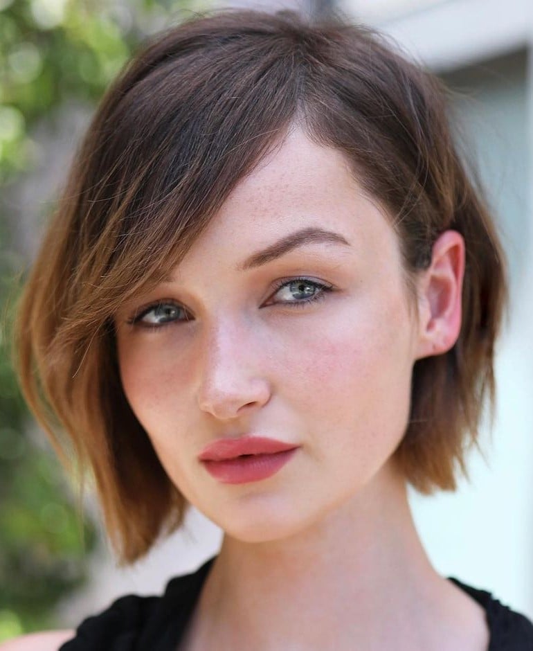 Dark Brown Bob With Tucked Side Bang — Classy Side Bangs