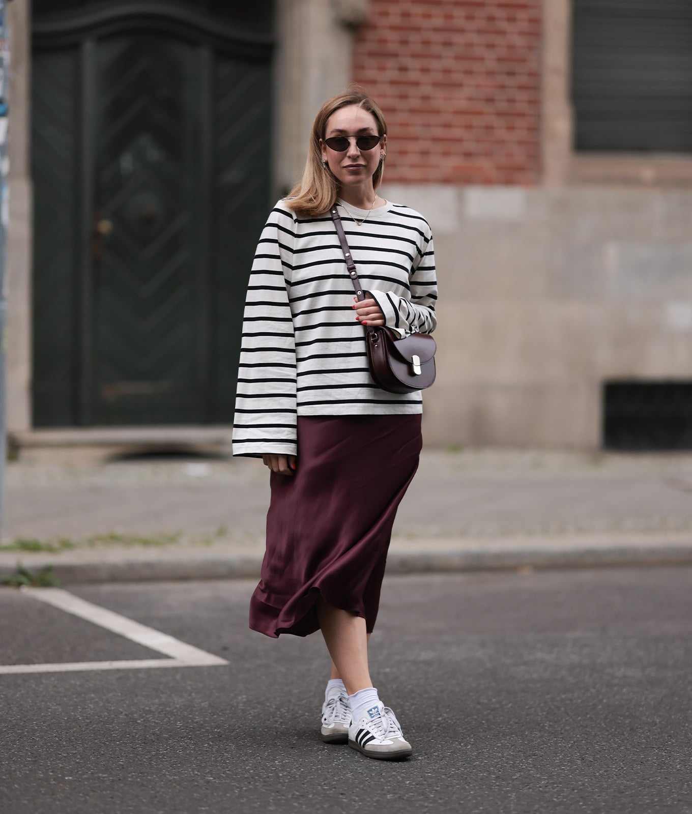 Champagne Pleated Skirt With Satin Shirt — Classy Silk Skirt Outfit