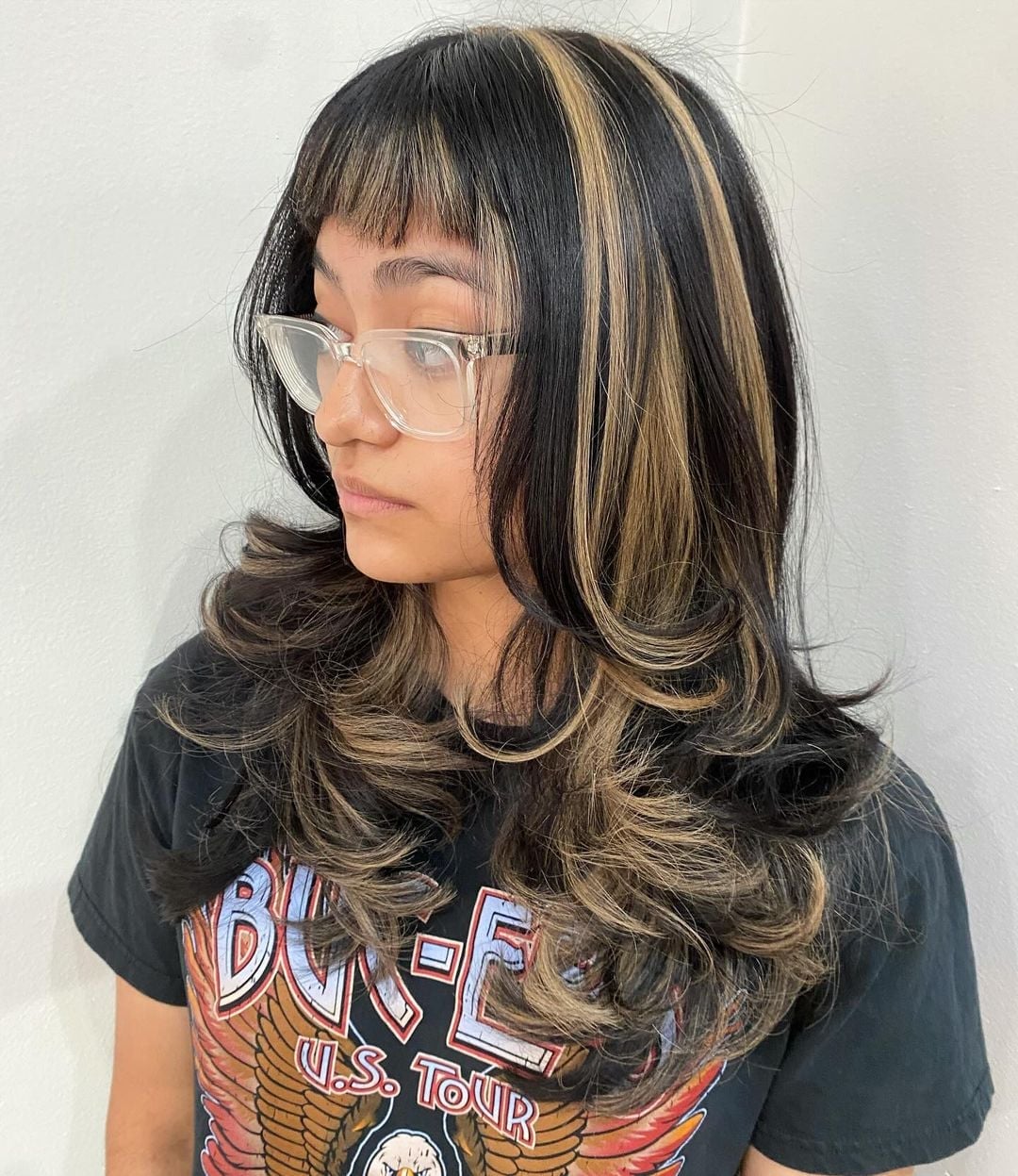 Shoulder Length With Honey Blonde Skunk Stripe — Classy Skunk Stripe Hair