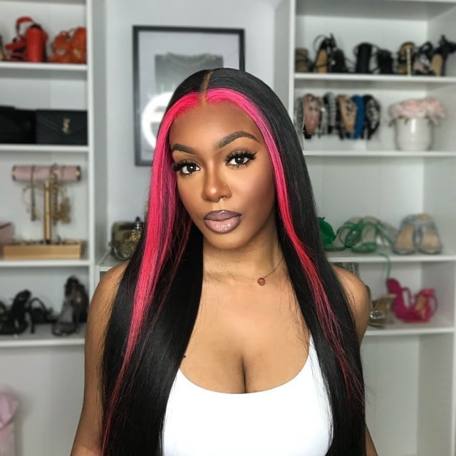 Mid-Back Black With Vibrant Pink Stripes — Classy Skunk Stripe Hair