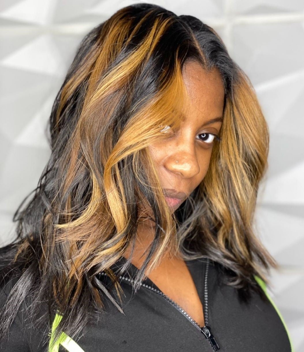 Chin Length Bob With Honey Blonde Skunk Stripe — Classy Skunk Stripe Hair