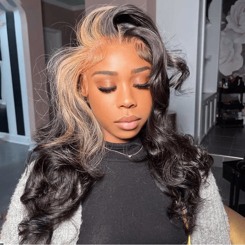 Mid-Back Length With Face-Framing Blonde and Brown Highlights, Wavy — Classy Skunk Stripe Hair