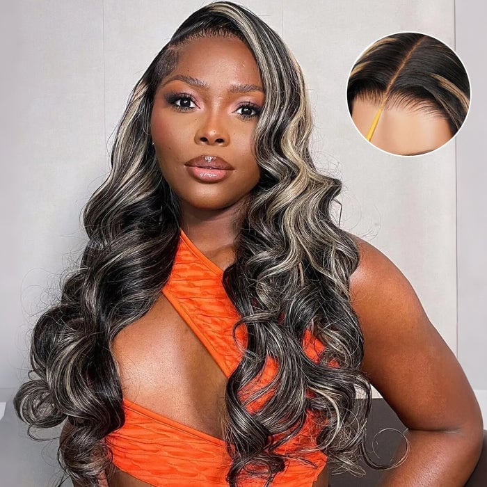 Mid-Back Length With Bold Blonde Skunk Stripe — Classy Skunk Stripe Hair