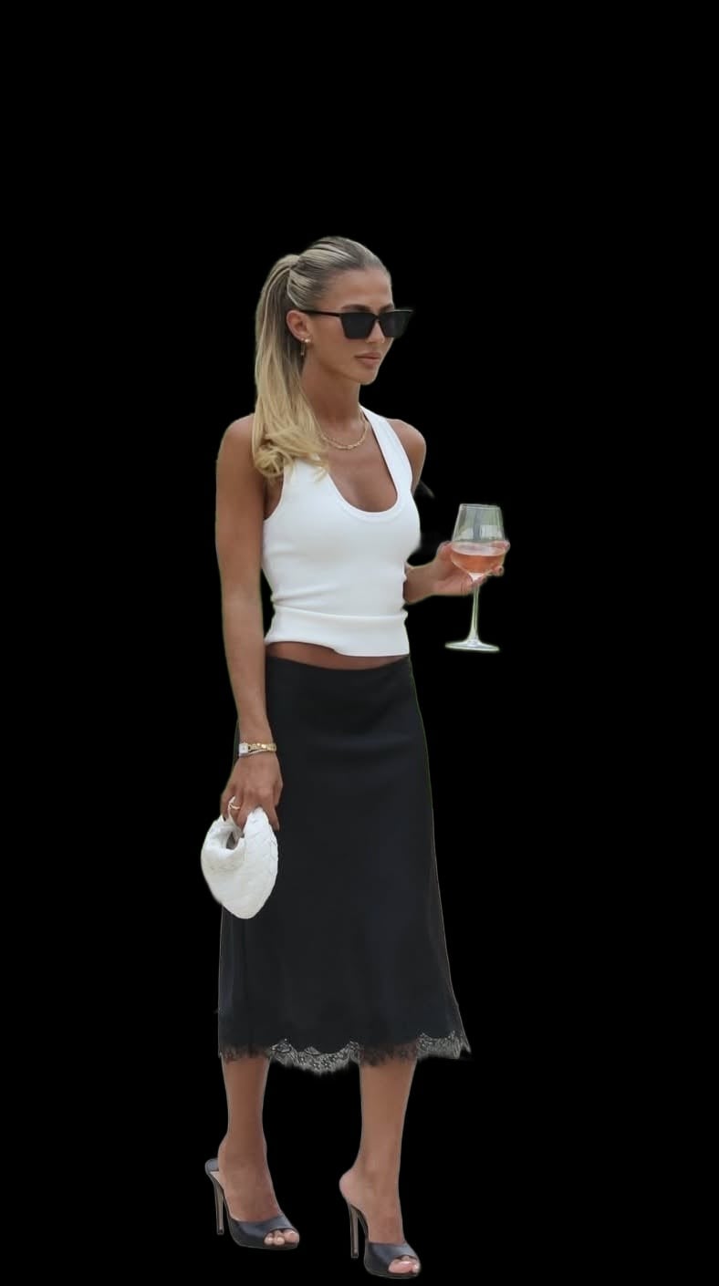 Black Slip Skirt With Halter Top — Classy Slip Skirt Outfits
