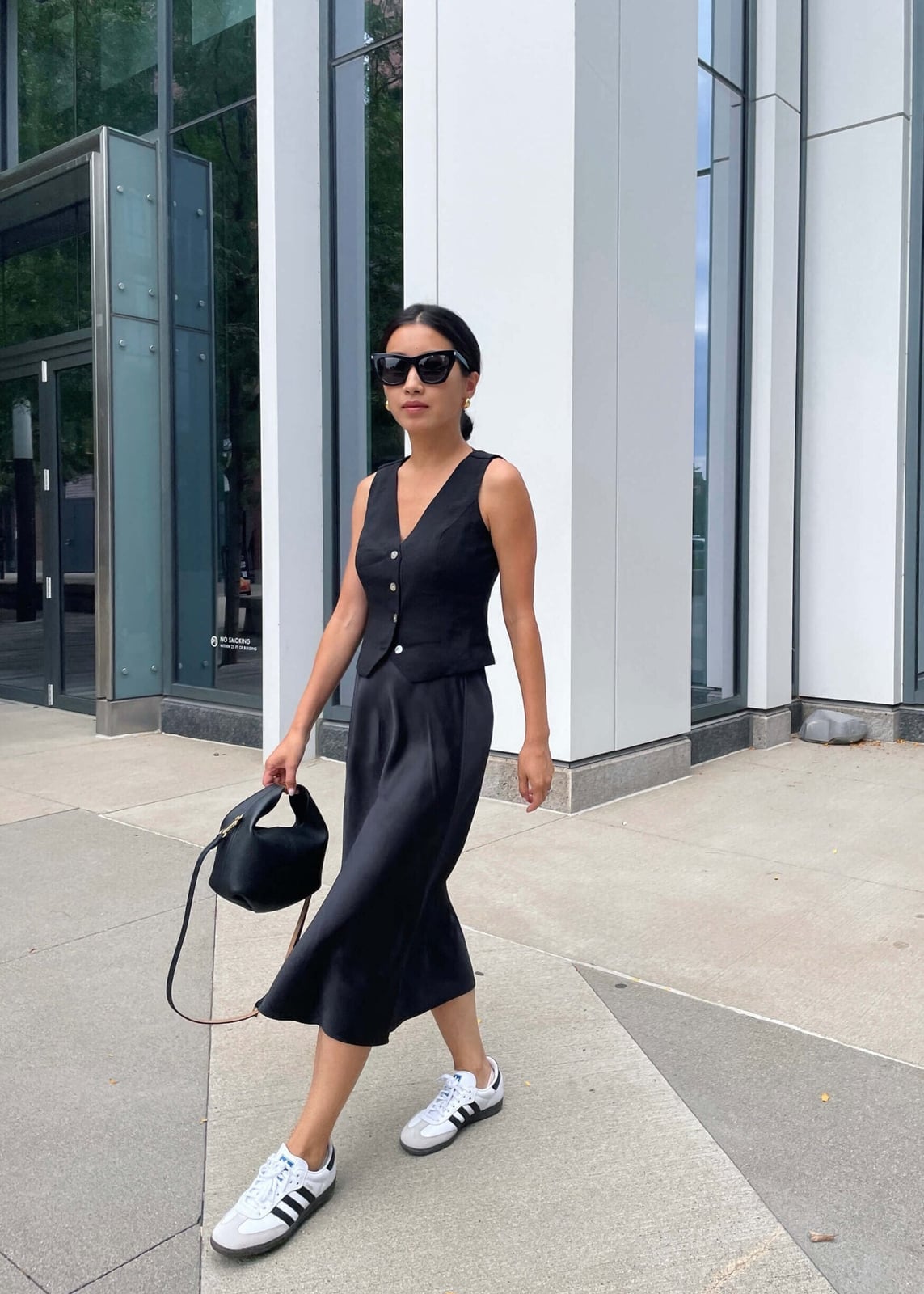 Black Slip Skirt With Matching Vest — Classy Slip Skirt Outfits