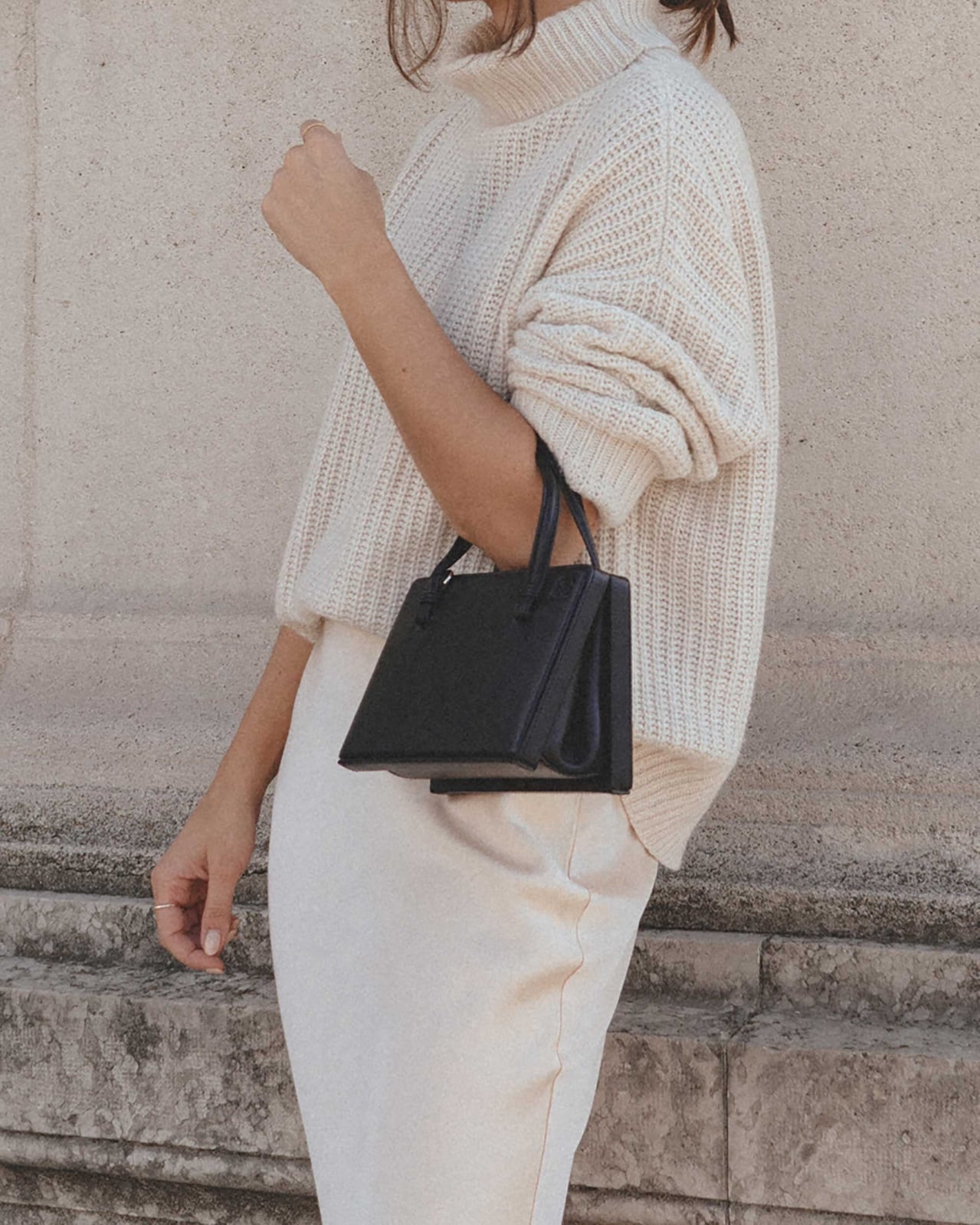 Cream Slip Skirt With Chunky Knit — Classy Slip Skirt Outfits