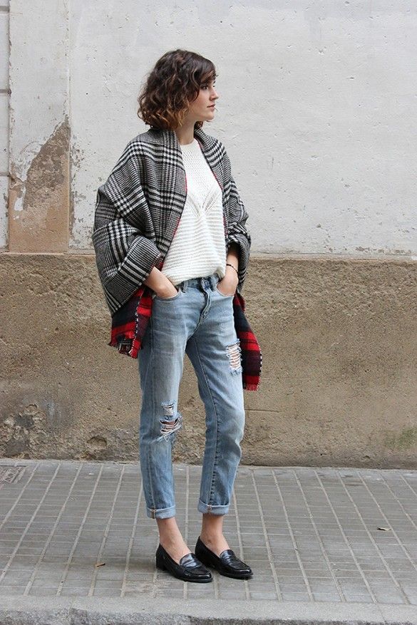 Oversized Plaid Jacket with Cable Knit Sweater — Classy Street Style Outfits