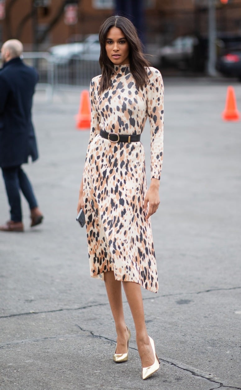 Animal Print Midi Dress with Black Belt — Classy Street Style Outfits