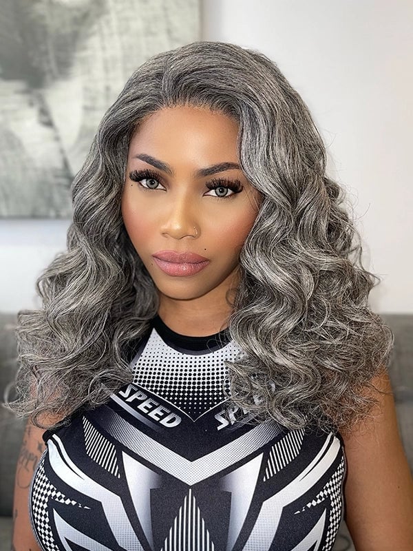 Mid-Back Salt and Pepper Curls — Classy Styling Wig