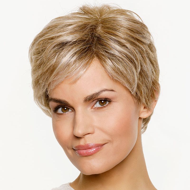 Tousled Blonde Pixie with Dark Roots — Classy Styling Wig