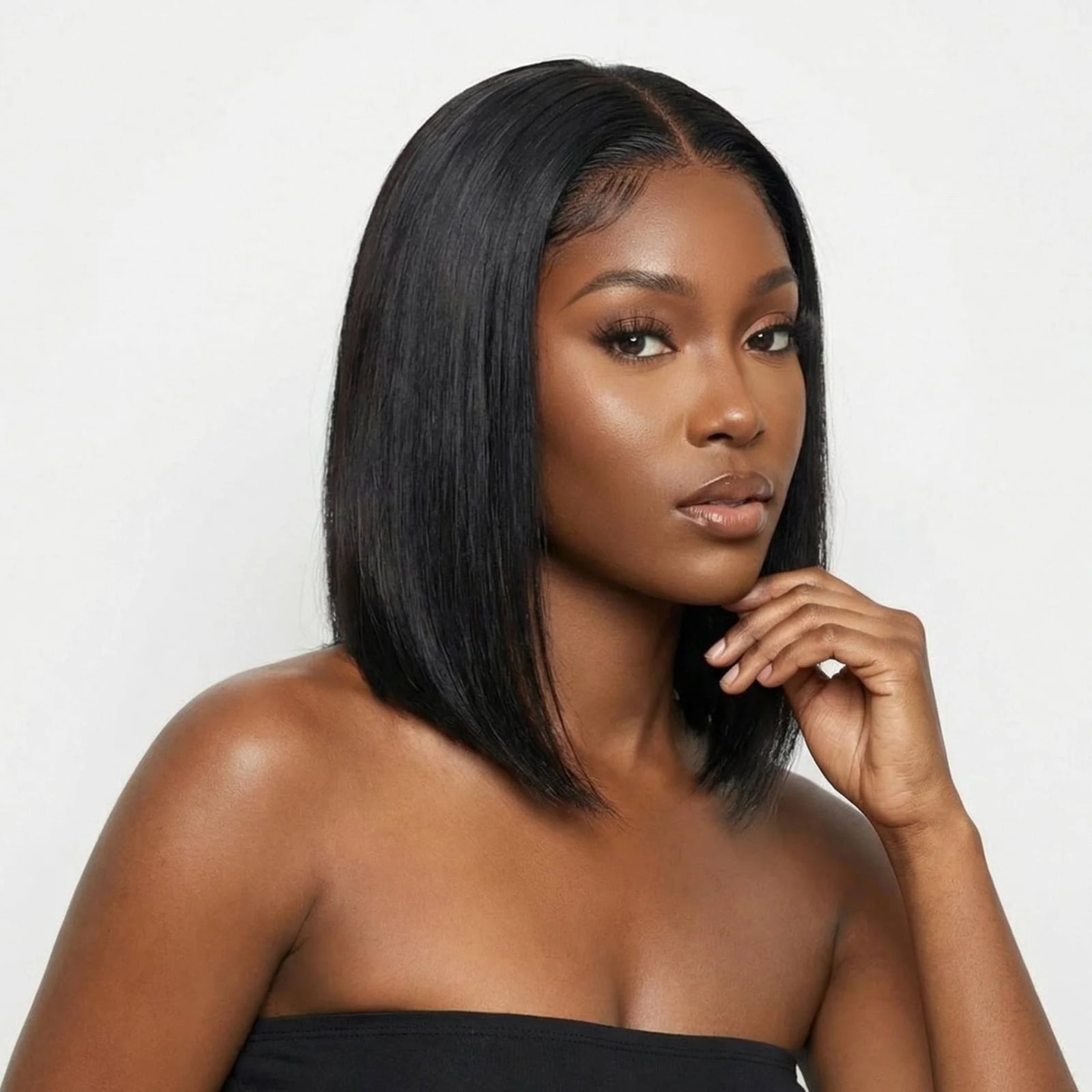 Sleek Chin Length Black Bob — Classy Styling Wig