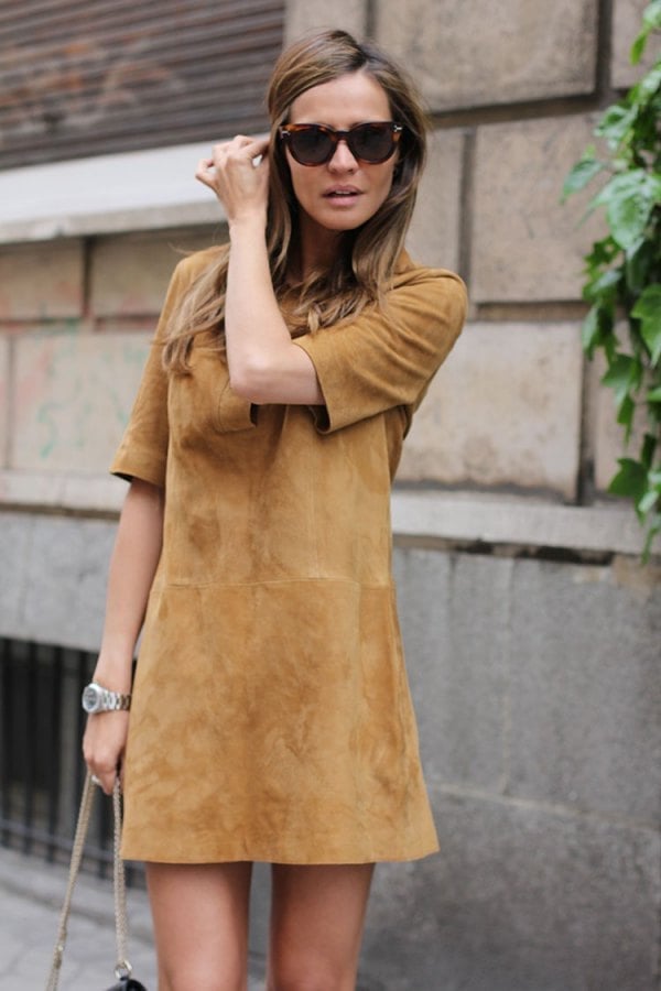 Tan Suede Short Sleeve Shift Dress Tan Suede Short Sleeve Shift Dress — Classy Suede Dress