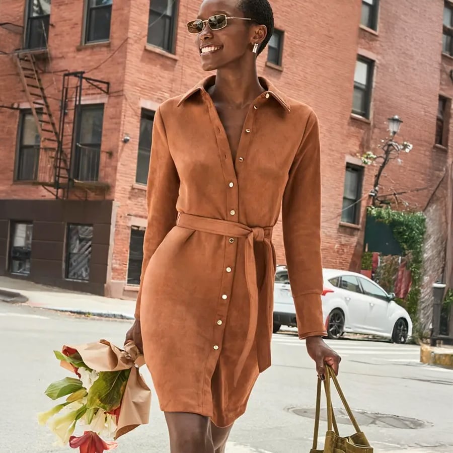 Brown Suede Mini Dress With Fringe Hem Brown Suede Mini Dress With Fringe Hem — Classy Suede Dress