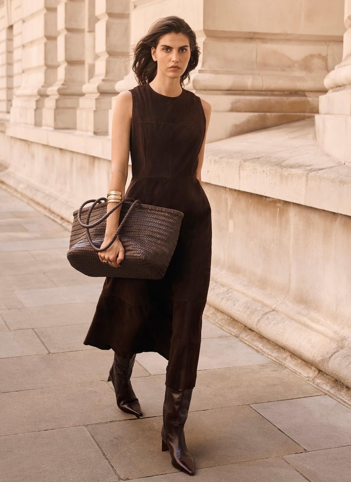 Sleeveless Dark Brown Suede Midi Dress A-Line Sleeveless Dark Brown Suede Midi Dress A-Line — Classy Suede Dress