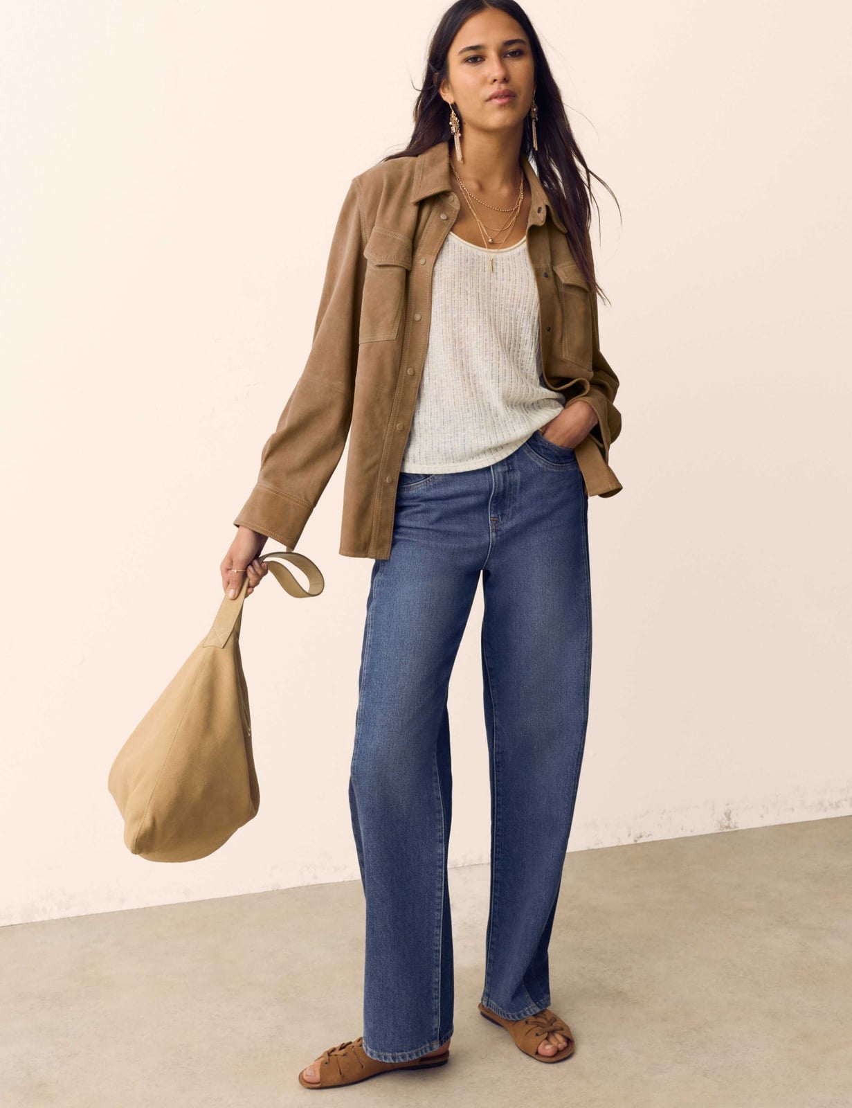 Tan Suede Shirt Jacket With Knit Tank And Jeans Tan Suede Shirt Jacket With Knit Tank And Jeans — Classy Suede Jacket Outfits