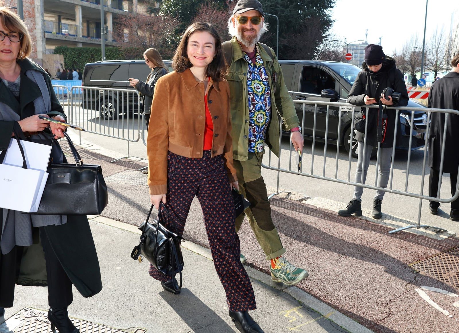 Brown Suede Jacket Over Red Top And Patterned Trousers Brown Suede Jacket Over Red Top And Patterned Trousers — Classy Suede Jacket Outfits