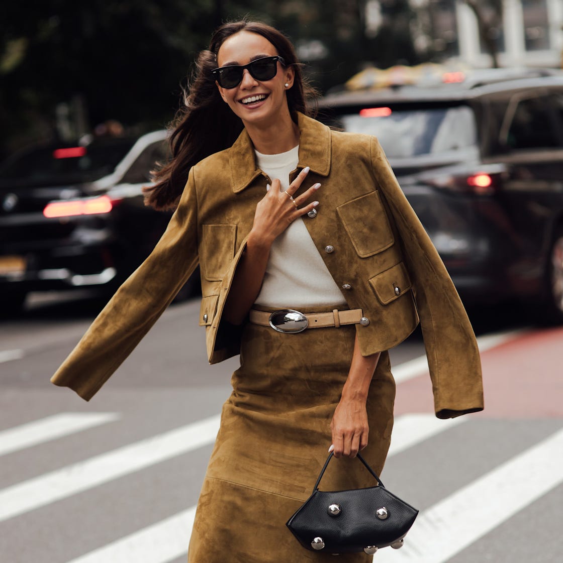 Brown Suede Cropped Jacket And Midi Skirt Set Brown Suede Cropped Jacket And Midi Skirt Set — Classy Suede Jacket Outfits