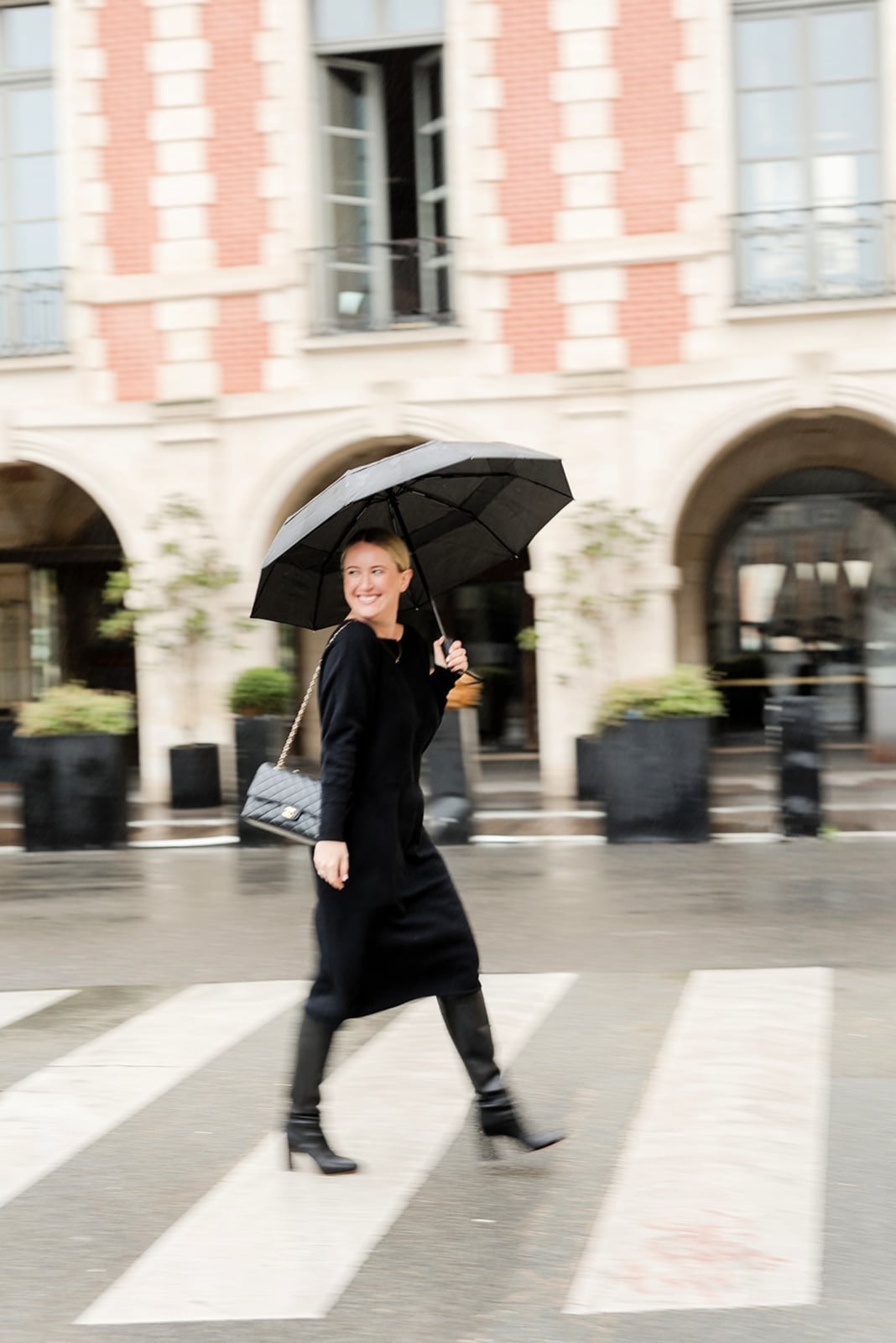 Black Knit Sweater Dress in the Rain — Classy Sweater Outfits for Women