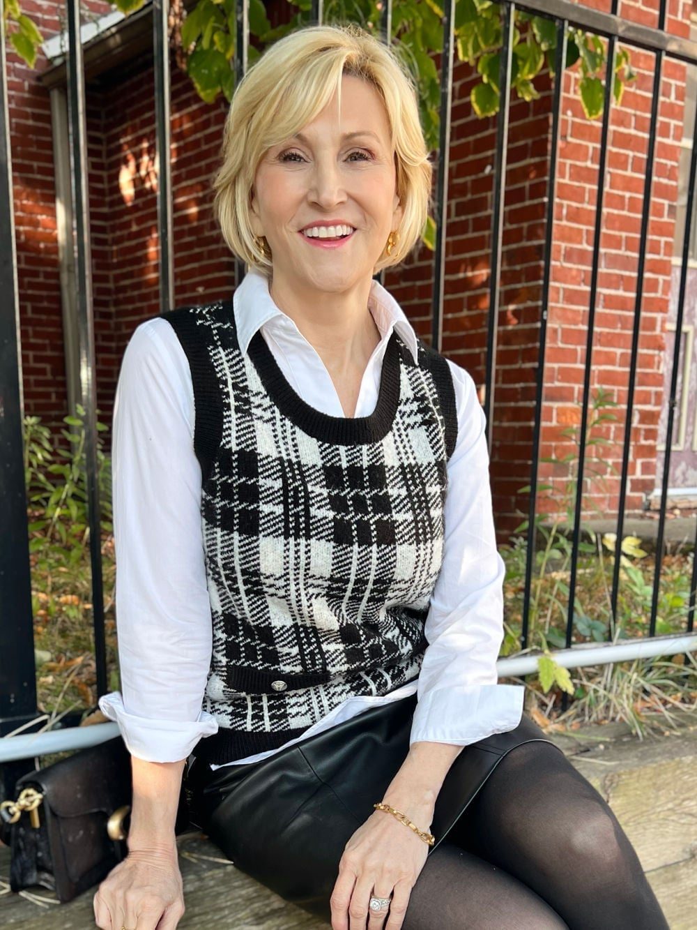 Plaid Sweater Vest Over Button-Down Shirt — Classy Sweater Outfits for Women