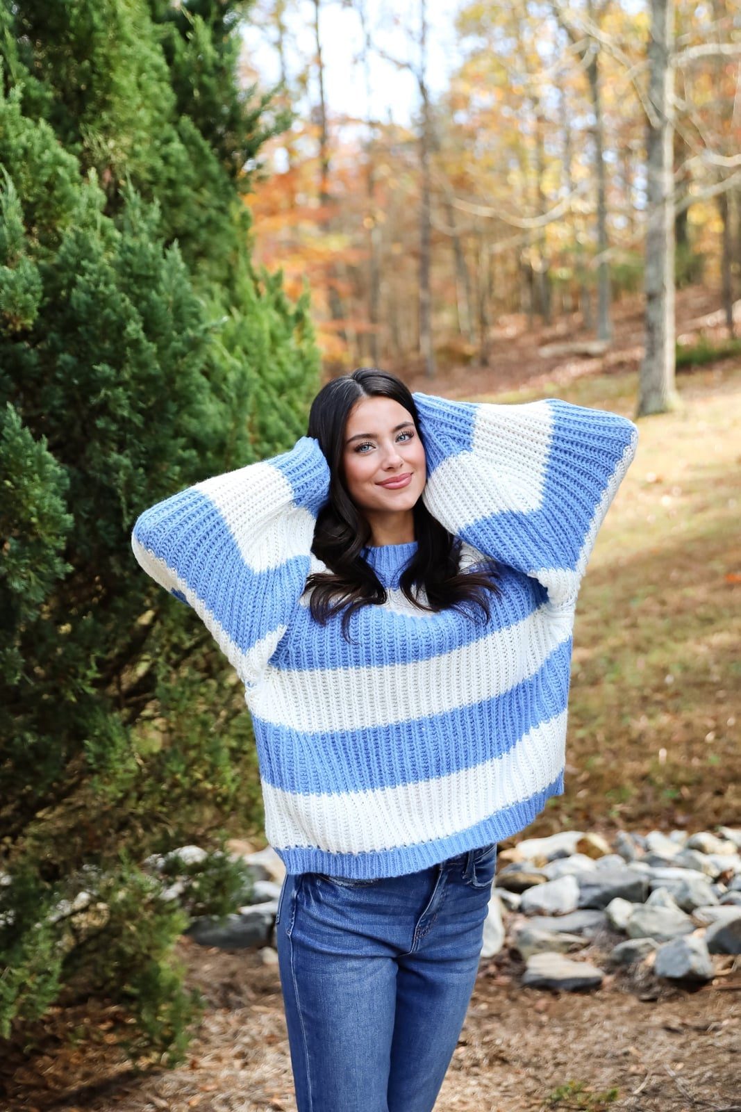 Striped Sweater with Dramatic Bell Sleeves — Classy Sweater Outfits for Women