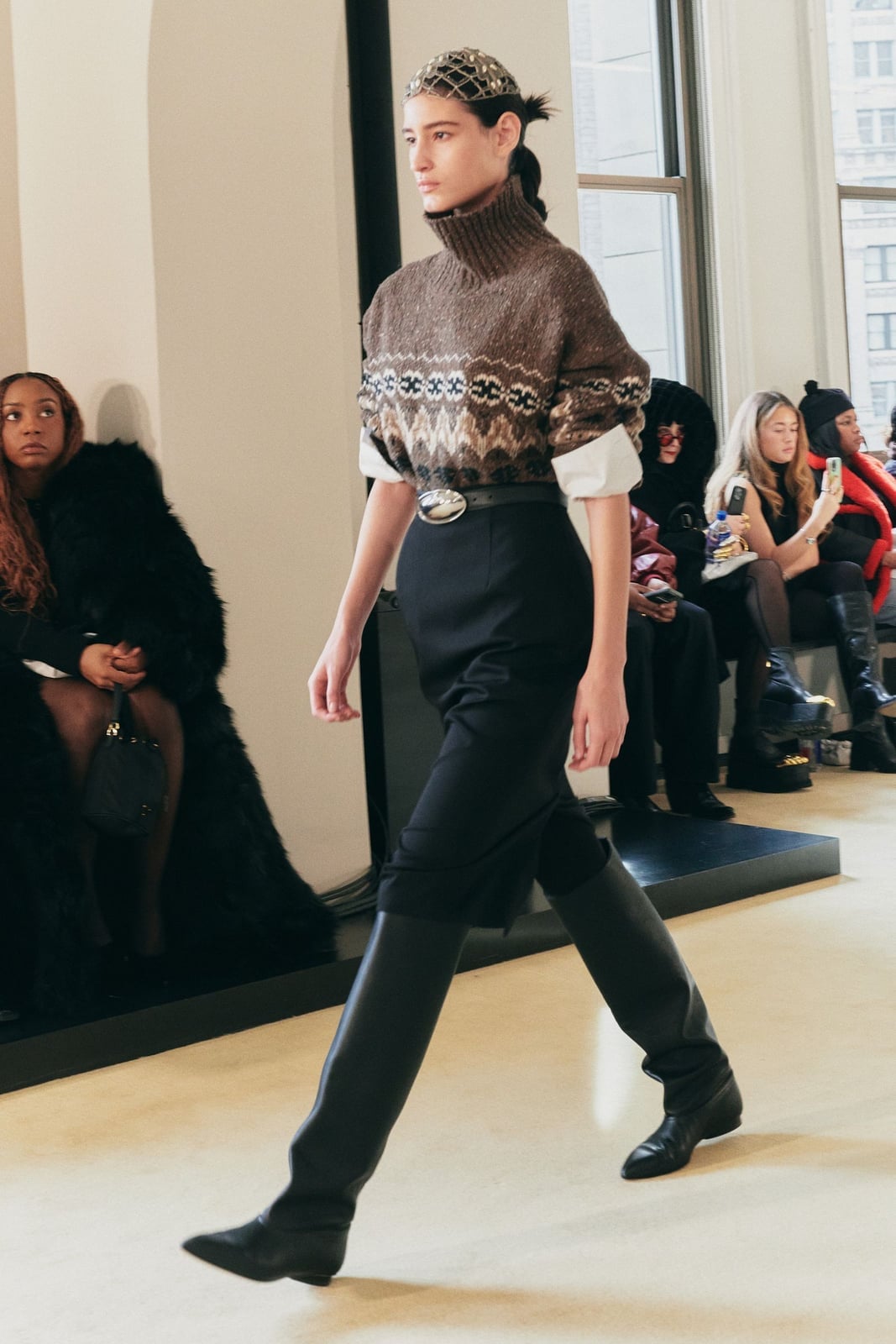 Fair Isle Turtleneck with Belted Waist — Classy Sweater Outfits for Women
