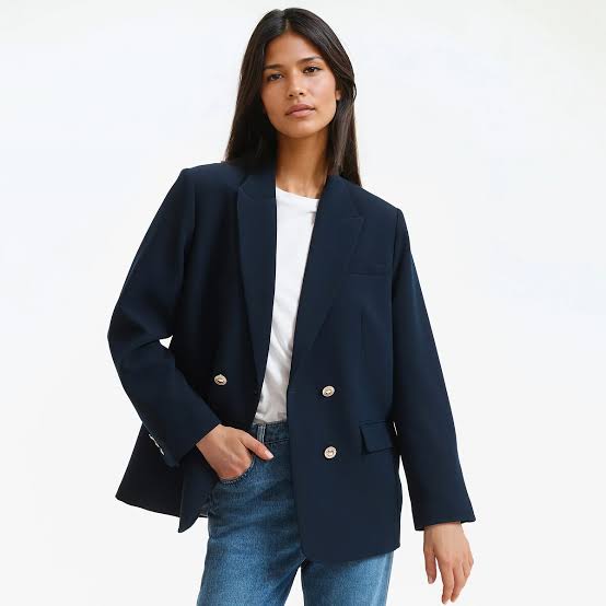 Navy Oversized Blazer Over White Tee and Blue Jeans — Classy Teacher Outfits
