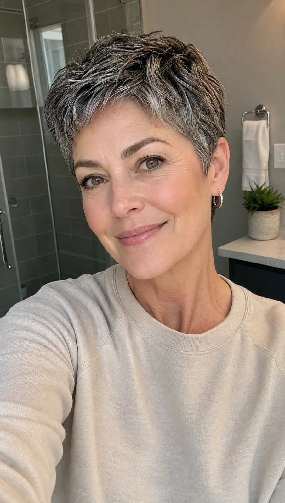 Short Salt and Pepper Pixie With Side-Swept Bangs Short Salt and Pepper Pixie With Side-Swept Bangs — Classy Textured Hair