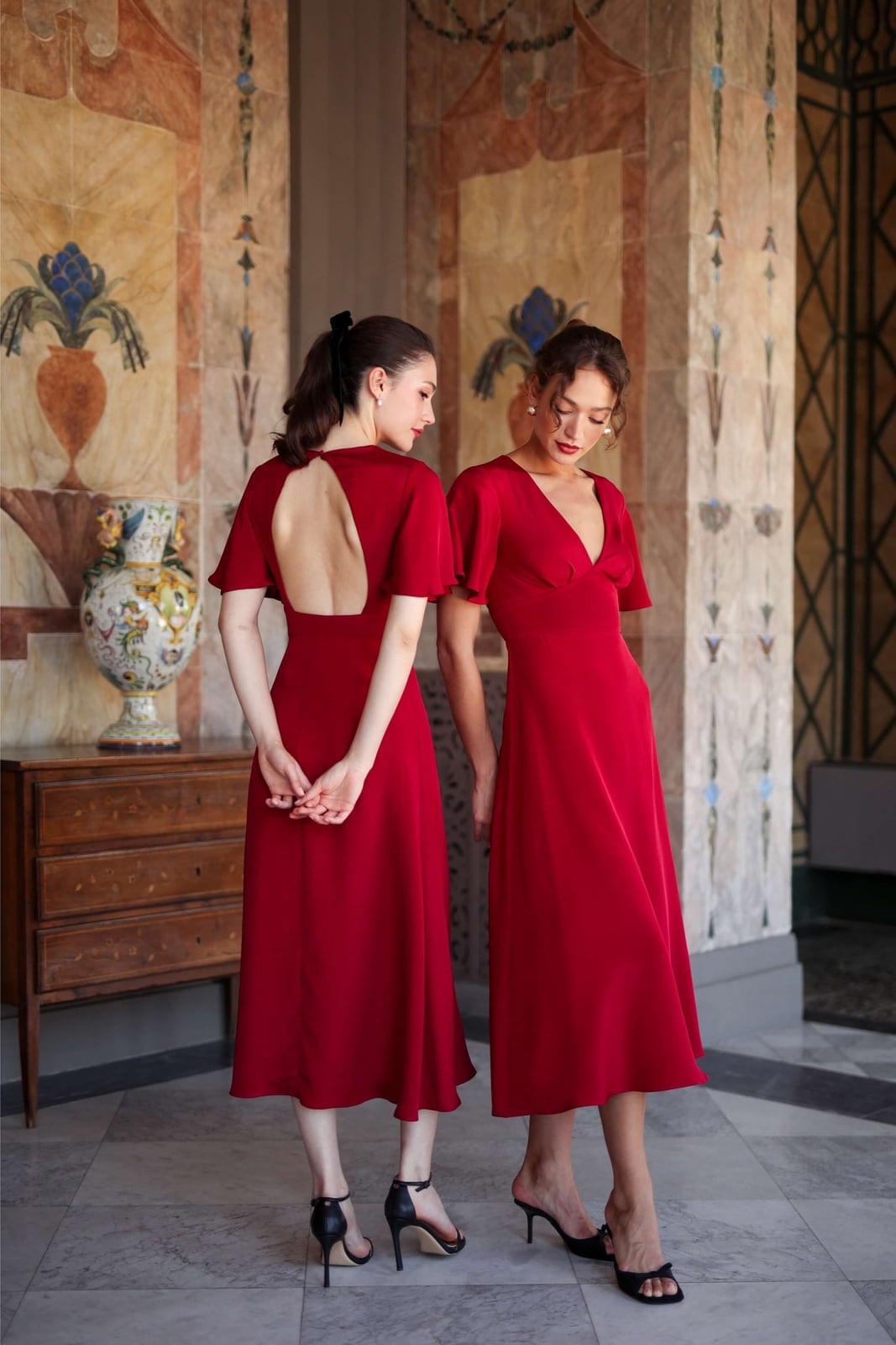 Red Satin Dress With Open Back Detail — Classy Theater Outfits