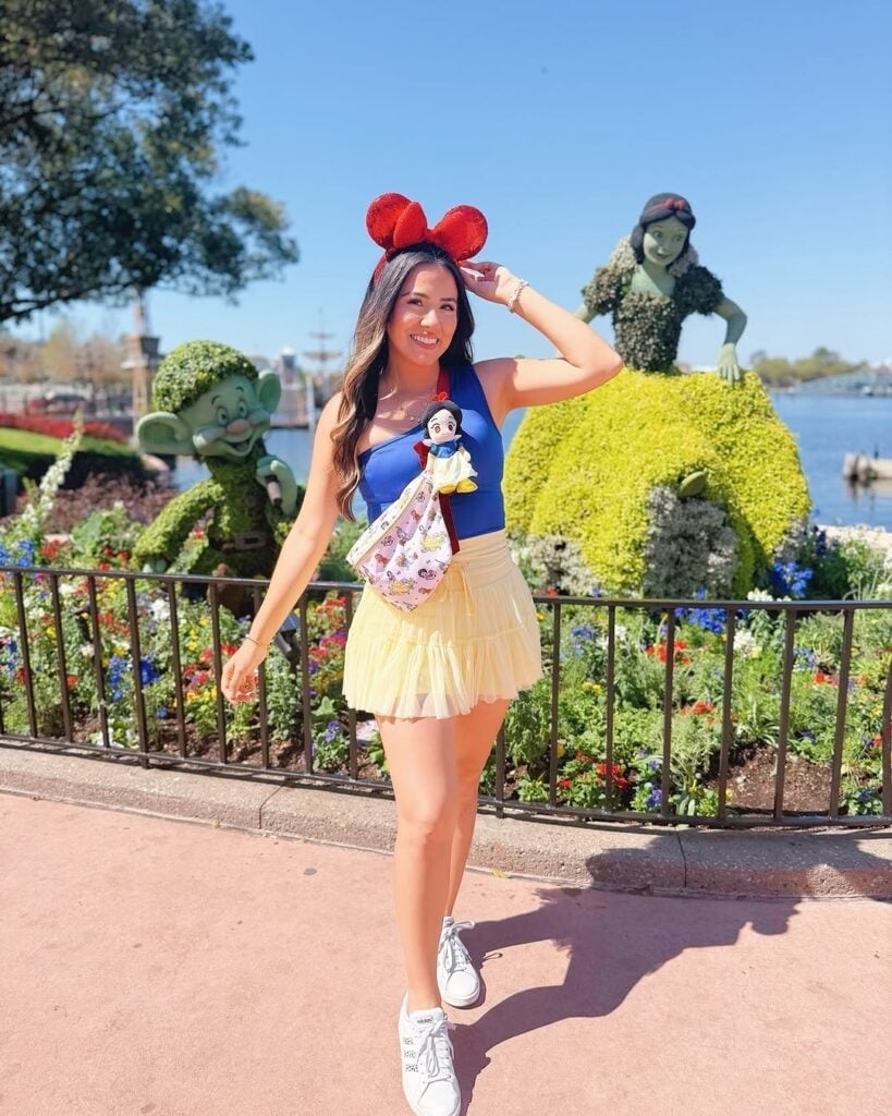 Blue One-Shoulder Top and Yellow Tiered Skirt Blue One-Shoulder Top and Yellow Tiered Skirt — Classy Theme Park Outfits