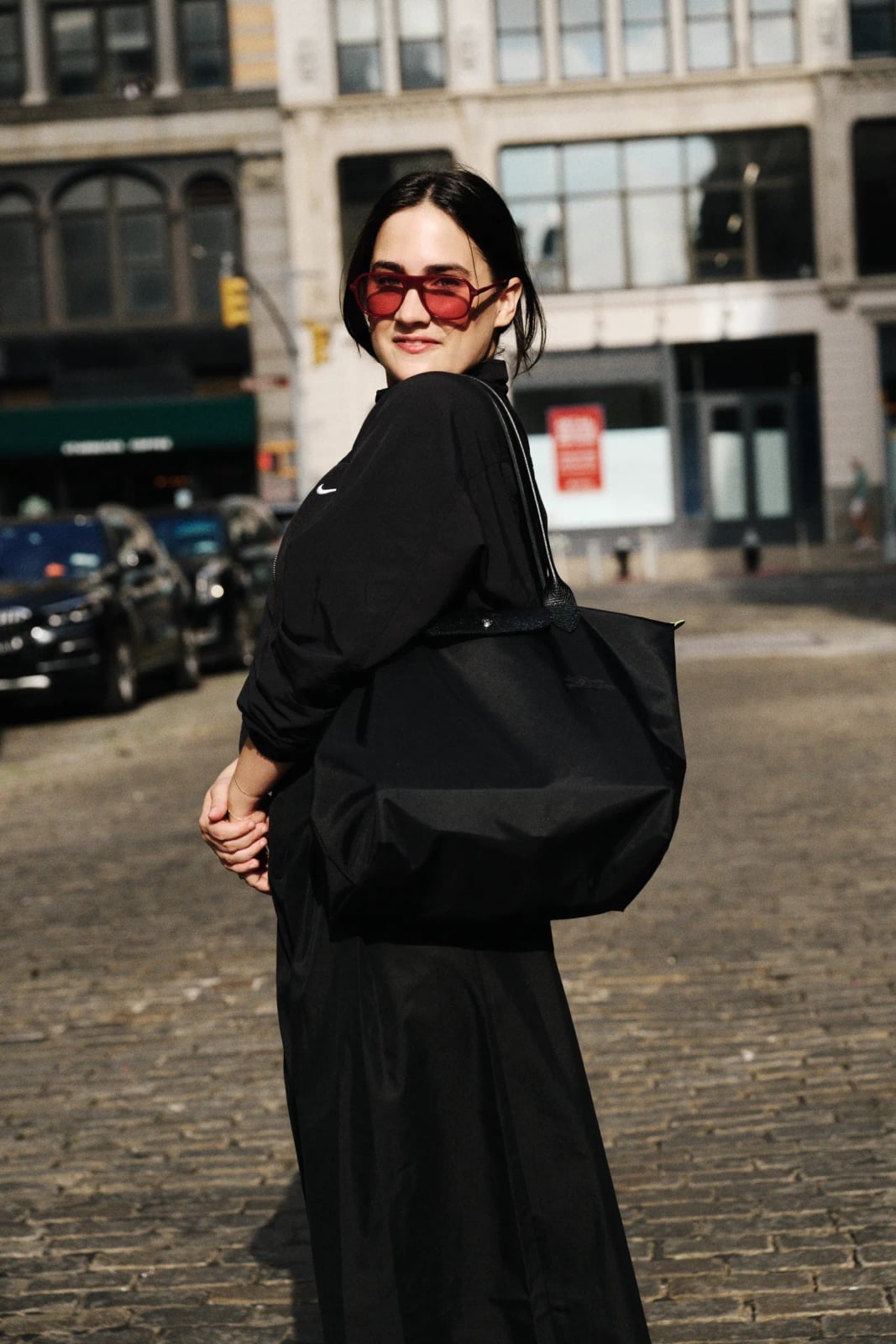 Oversized Black Tote With Loose Black Dress — Classy Tote Bag Outfits