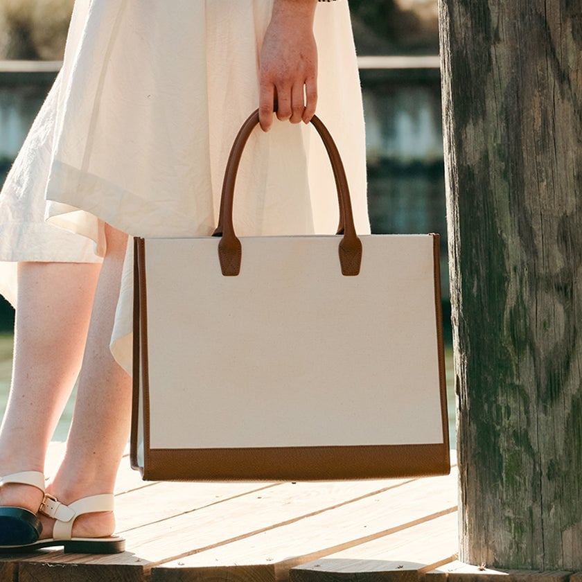 Soft Suede Tote With White Trench Coat — Classy Tote Bag Outfits