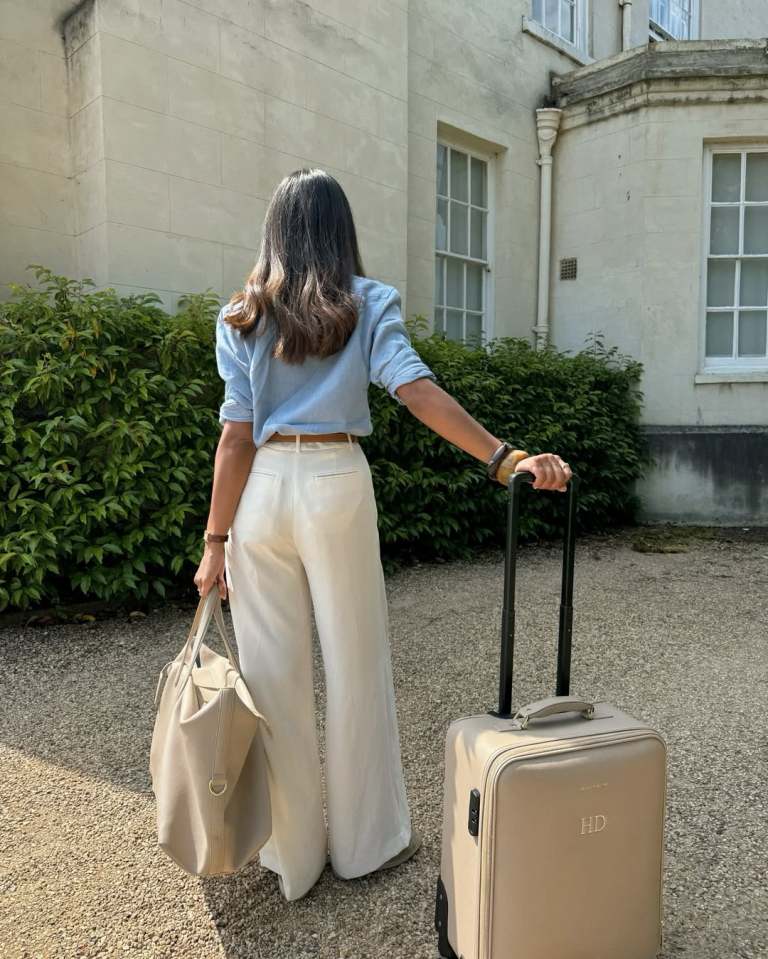 Wide Leg Linen Trousers and Puff Sleeve Shirt for Travel Wide Leg Linen Trousers and Puff Sleeve Shirt for Travel — Classy Travel Outfits