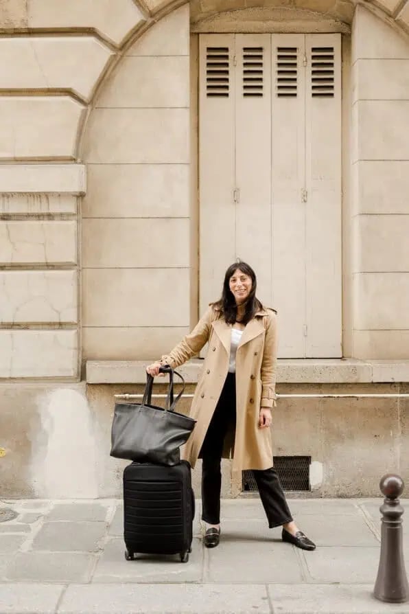Beige Trench Coat with Straight Leg Trousers Beige Trench Coat with Straight Leg Trousers — Classy Travel Outfits