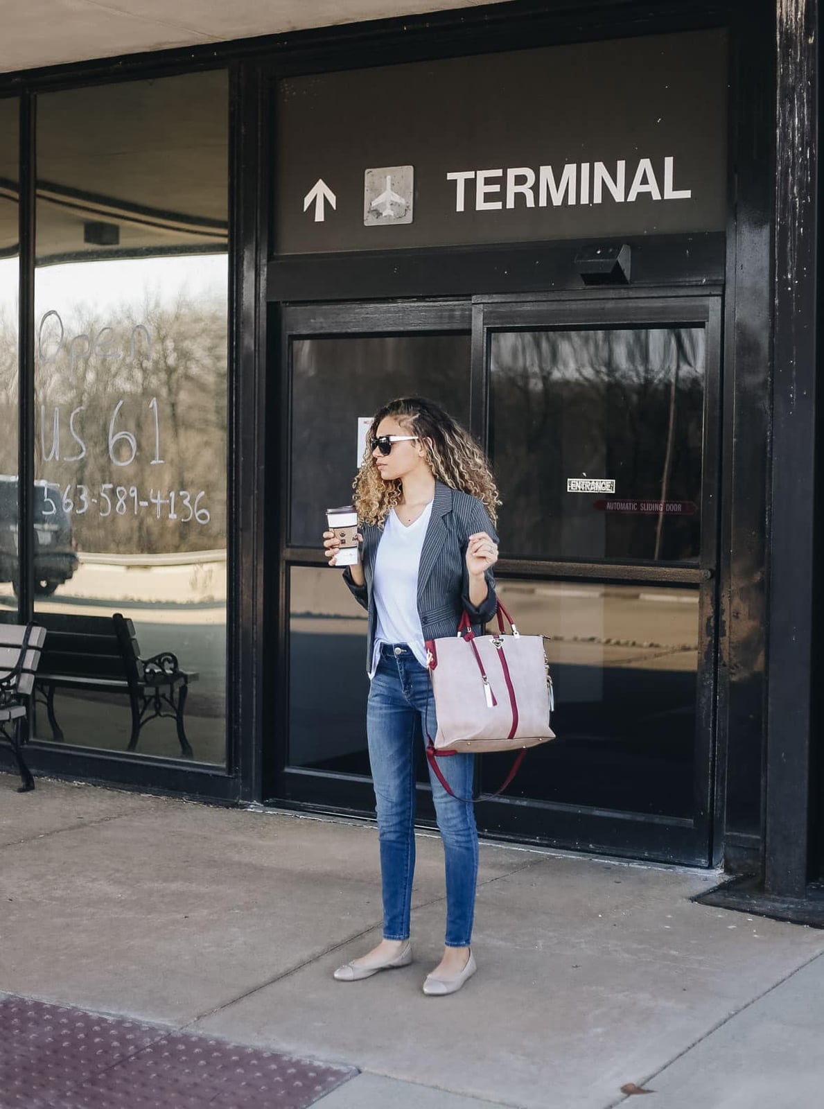 Pinstripe Blazer with Skinny Jeans Pinstripe Blazer with Skinny Jeans — Classy Travel Outfits