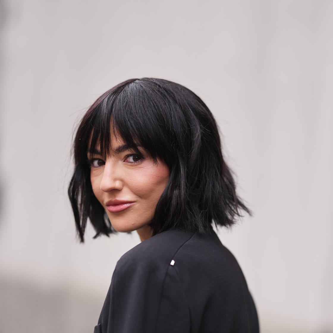 Chin Length Black Bob With Blunt Bangs Chin Length Black Bob With Blunt Bangs — Classy Trending Hairstyle