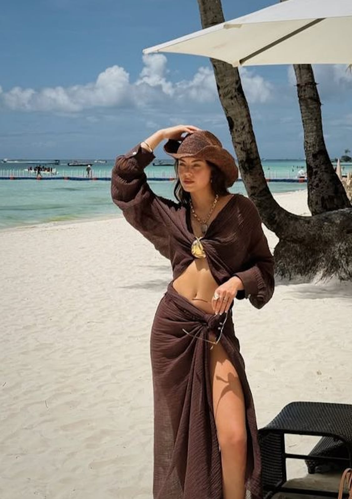 Brown Crinkled Fabric Crop Top and Wrap Skirt Set — Classy Tropical Outfits