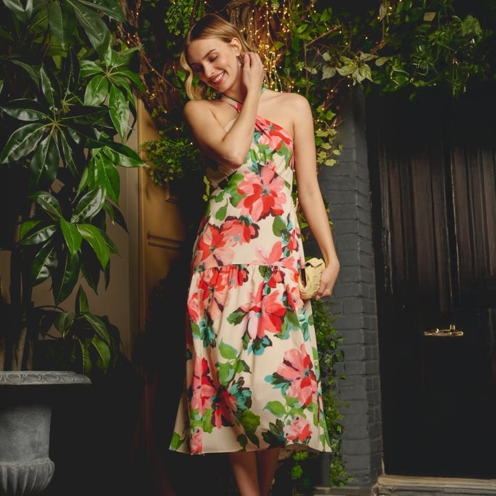 Cream Halter Neck Midi Dress with Tiered Skirt — Classy Tropical Outfits