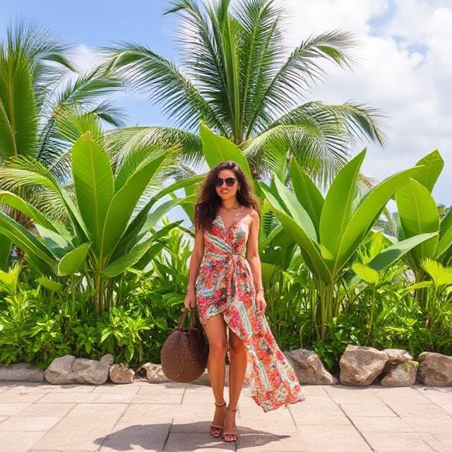 Red, Blue, and Green Floral Print Wrap Maxi Dress — Classy Tropical Outfits