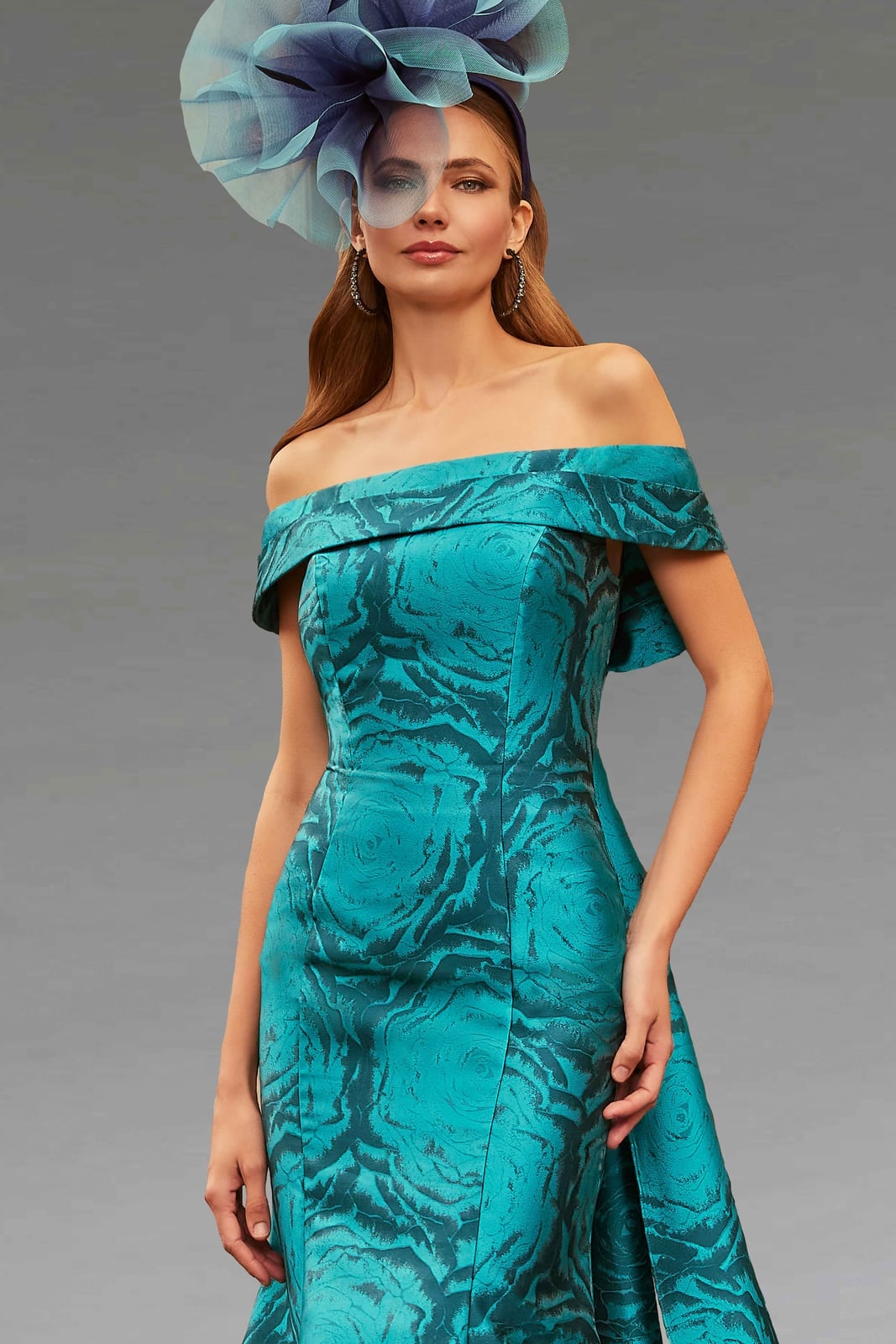 Teal Off-the-Shoulder Brocade Dress Teal Off-the-Shoulder Brocade Dress — Classy Turquoise Outfits