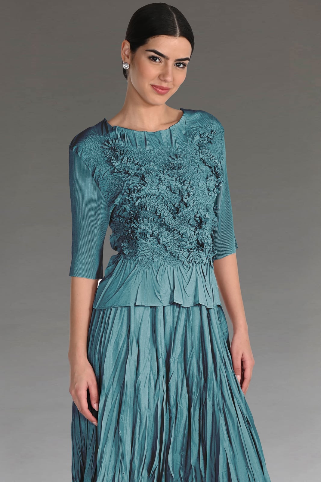 Teal Textured Top and Pleated Skirt Set Teal Textured Top and Pleated Skirt Set — Classy Turquoise Outfits