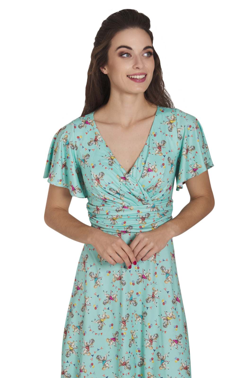 Mint Green Carousel Print Wrap Dress Mint Green Carousel Print Wrap Dress — Classy Turquoise Outfits