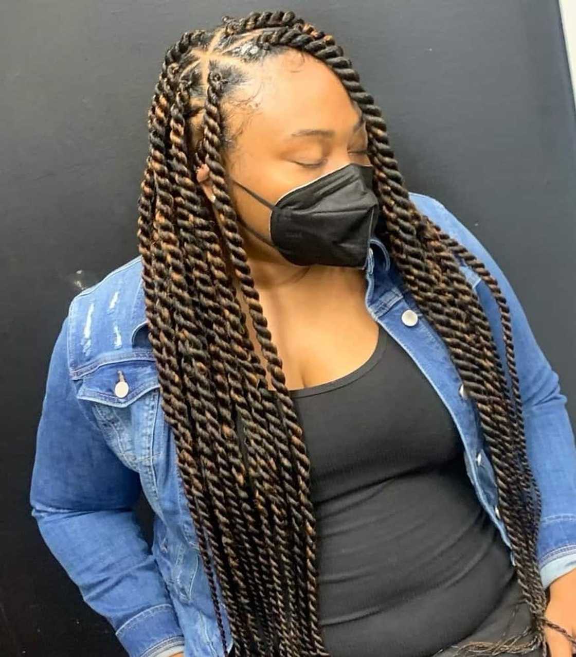 Mid-Back Black And Brown Two-Strand Twists, Close-Up Take — Classy Twist Hairstyles