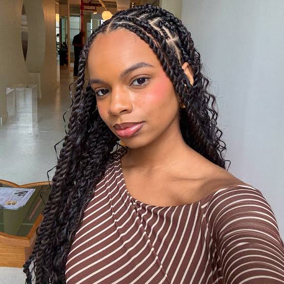 Long Dark Brown Twisted Braids With Curtain Bangs — Classy Twist Hairstyles