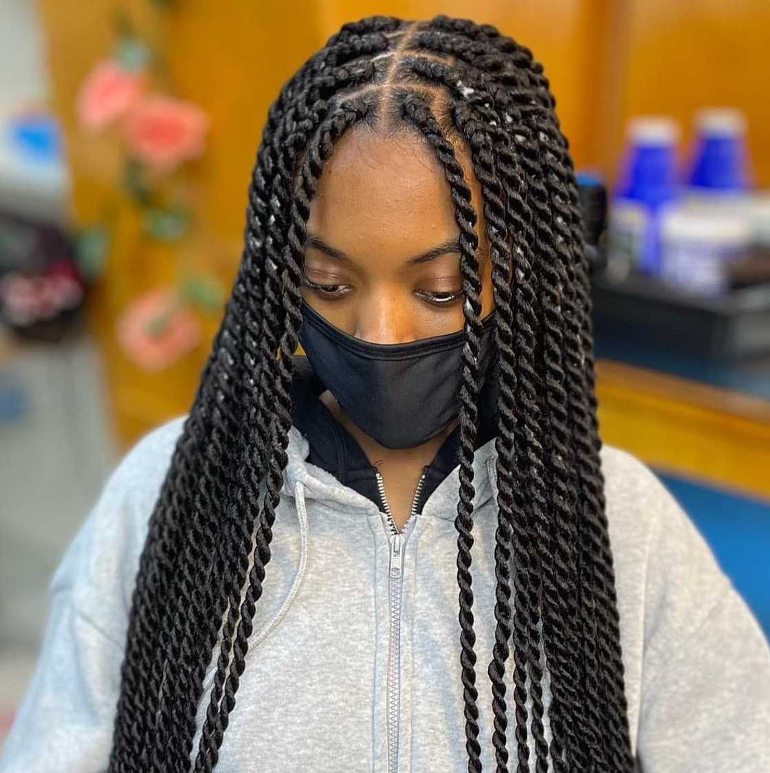 Mid-Back Solid Black Coily Two-Strand Twists, Middle — Classy Twist Hairstyles